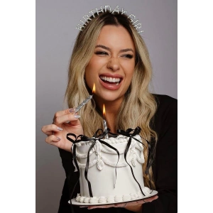 Gümüş Renk Birthday Princess Yazılı Taç