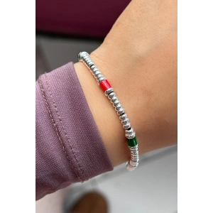 Gümüş Renk Boncuk Detaylı Çelik Bileklik