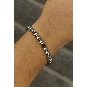 Gümüş Renk Boncuk Detaylı Çelik Erkek Bileklik