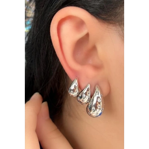 Gümüş Renk Bottega Figürlü Taş Detaylı VİP 3lü YSX Küpe Set