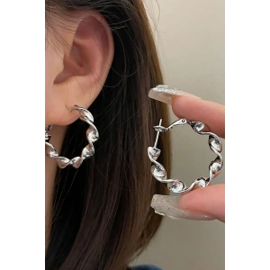 Gümüş Renk Burgu Detaylı 30Mm Halka Küpe (Çift)