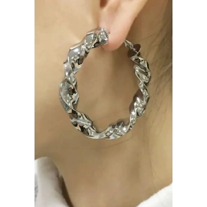 Gümüş Renk Burgu Detaylı 35Mm Halka Küpe (Çift)