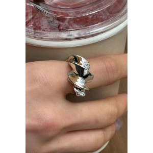 Gümüş Renk Burgu Detaylı Ayarlanabilir Çelik Yüzük