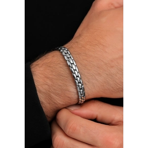 Gümüş Renk Burgu Detaylı Erkek Çelik Kelepçe Bileklik