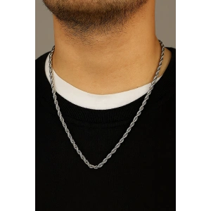 Gümüş Renk Burgu Detaylı Erkek Zincir Çelik Kolye (60cm)