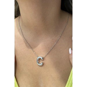 Gümüş Renk C Harf Balon Çelik Kolye