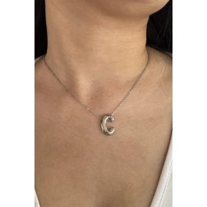 Gümüş Renk C Harf Balon Kolye