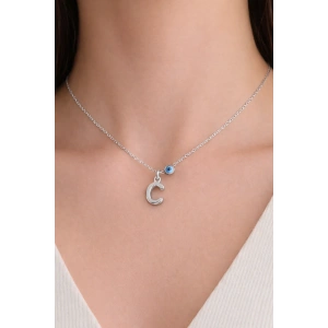 Gümüş Renk C Harf Çelik Kolye