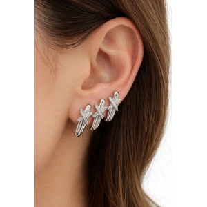 Gümüş Renk Çarpı Detaylı 3lü Ysx Küpe Set