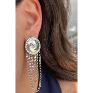 Gümüş Renk Çelik Sallantılı Küpe (Çift)