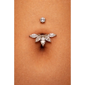 Gümüş Renk Cerrahi Çelik Taşlı Göbek Piercing