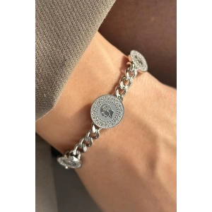 Gümüş Renk Çeyrek Figürlü Çelik Bileklik