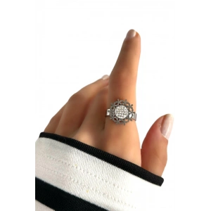 Gümüş Renk Çiçek Detaylı Çelik Ayarlanabilir Yüzük