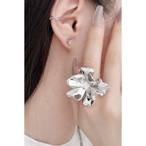 Gümüş Renk Çiçek Figürlü Ayarlanabilir Yüzük