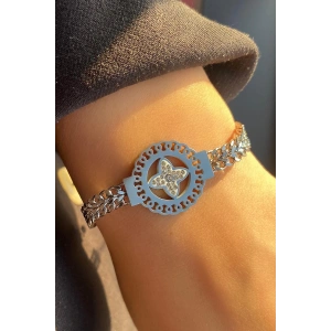 Gümüş Renk Çiçek Figürlü Çelik Bileklik