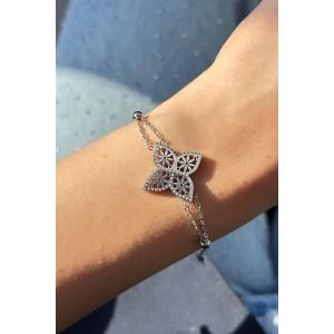 Gümüş Renk Çiçek Figürlü Çelik Bileklik