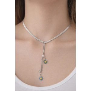 Gümüş Renk Çiçek Figürlü Çelik Kolye