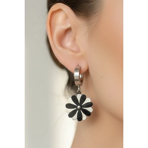 Gümüş Renk Çiçek Figürlü Çelik Küpe (Çift)