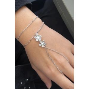 Gümüş Renk Çiçek Figürlü İnci Detaylı Çelik Şahmeran