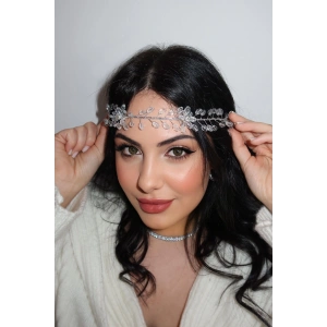 Gümüş Renk Çiçek Figürlü Taş Detaylı Saç Aksesuarı/ Alınlık