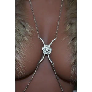 Gümüş Renk Çiçek Figürlü Taş Detaylı Tasarım Vücut Aksesuar