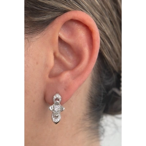 Gümüş Renk Çiçek Figürlü Taşlı 14K Altın Kaplama Tx Küpe (Çift)