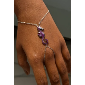 Gümüş Renk Deniz Atı Figürlü 14K Altın Kaplama TX Şahmeran