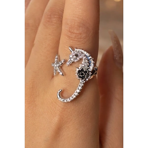 Gümüş Renk Deniz Atı Figürlü Ayarlanabilir Yüzük