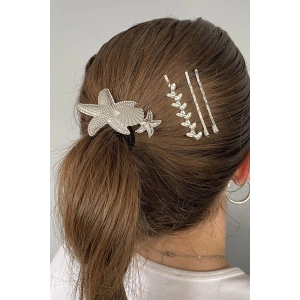 Gümüş Renk Deniz Yıldızı Figürlü Lastik Ve Tel Toka Set