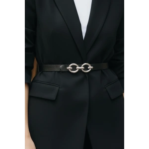 Gümüş Renk Deri Detaylı Kadın Kemer