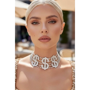 Gümüş Renk Dolar Figürlü Choker Kolye