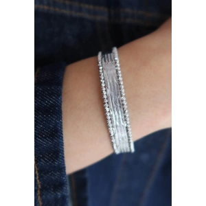 Gümüş Renk Dorika Boncuk Detaylı YSX Kelepçe Bileklik