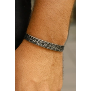 Gümüş Renk Erkek Çelik Kelepçe Bileklik