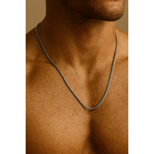 Gümüş Renk Erkek Zincir Çelik Kolye (55cm)