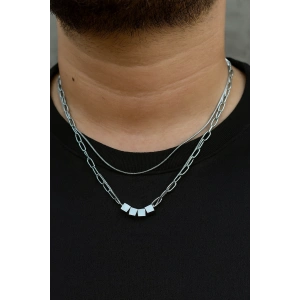 Gümüş Renk Erkek Zincir Çoklu Çelik Kolye (55cm)