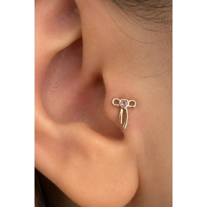 Gümüş Renk Fiyonk Figürlü Taşlı Cerrahi Çelik Tragus/Kıkırdak Küpe/Piercing (Tek)