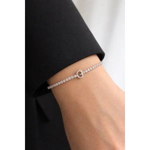 Gümüş Renk G Harfli Taş Detaylı Çelik Bileklik