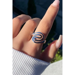 Gümüş Renk Geometrik Desenli Ayarlanabilir Yüzük