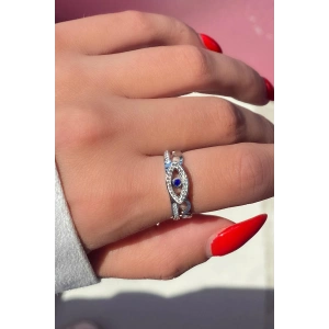 Gümüş Renk Göz Detaylı Ayarlanabilir Çelik Yüzük