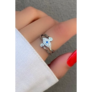 Gümüş Renk Göz Figürlü Ayarlanabilir Çelik Yüzük