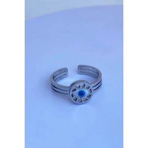 Gümüş Renk Göz Figürlü Ayarlanabilir Çelik Yüzük