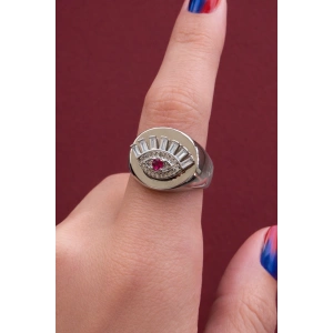 Gümüş Renk Göz Figürlü Ayarlanabilir Taşlı Yüzük