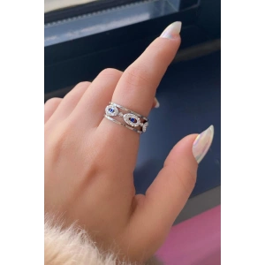 Gümüş Renk Göz Figürlü Çelik Ayarlanabilir Yüzük