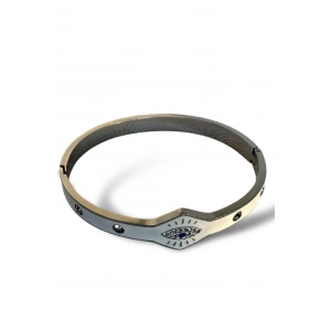 Gümüş Renk Göz Figürlü Çelik Kelepçe Bileklik