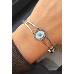 Gümüş Renk Göz Figürlü Çelik Kelepçe Bileklik