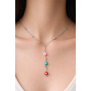 Gümüş Renk Göz Figürlü Çelik Kolye