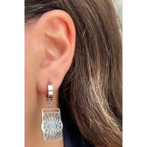 Gümüş Renk Göz Figürlü Çelik Küpe (Çift)