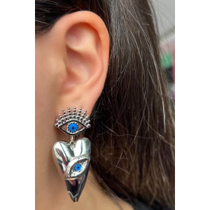 Gümüş Renk Göz Figürlü Çelik Küpe (Çift)