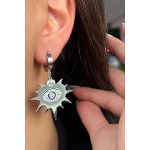 Gümüş Renk Göz Figürlü Çelik Küpe (Çift)