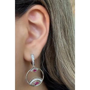 Gümüş Renk Göz Figürlü Çelik Xupıng Küpe (Çift)